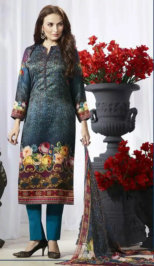 Pasmina Silk Fabric Casual Daily Wear Narrow Pants Suit in Azure Blue Color | FH515378381