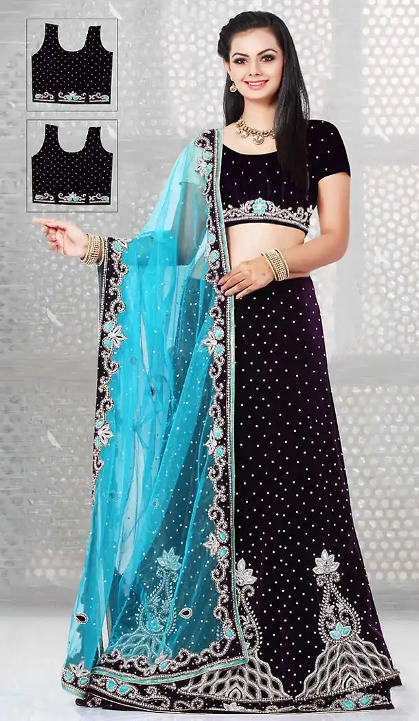A Line Lehenga Style Wedding Lehenga Choli in Purple Color Velvet | FH515578410