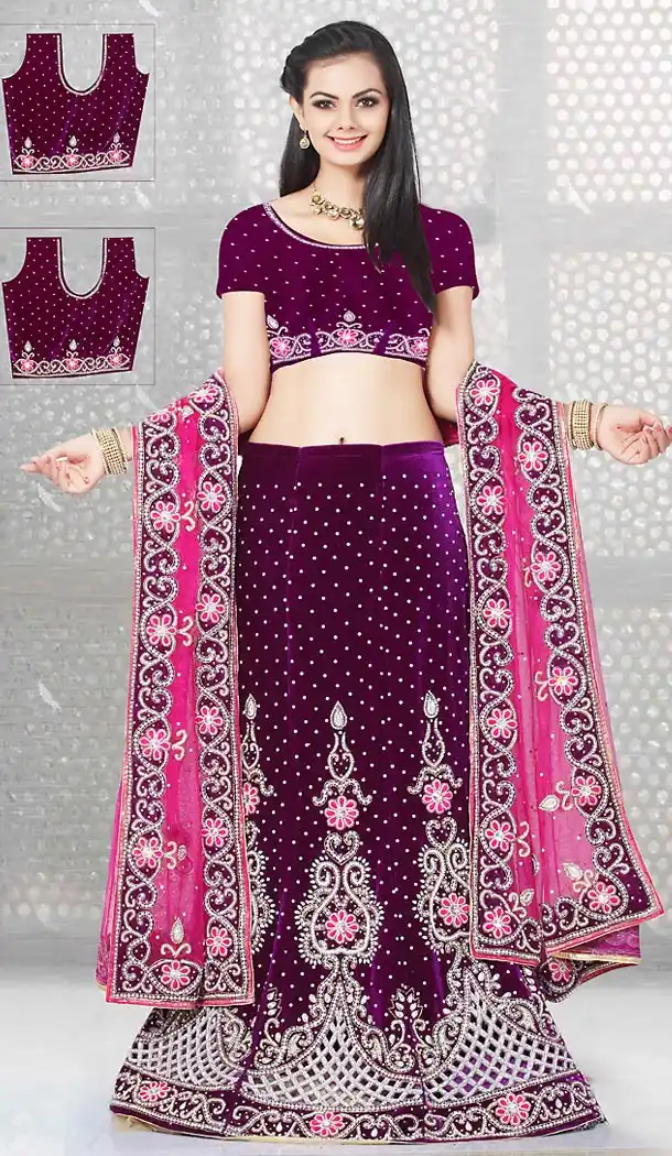 A Line Lehenga Style Wedding Lehenga Choli in Purple Color Velvet | FH515578411