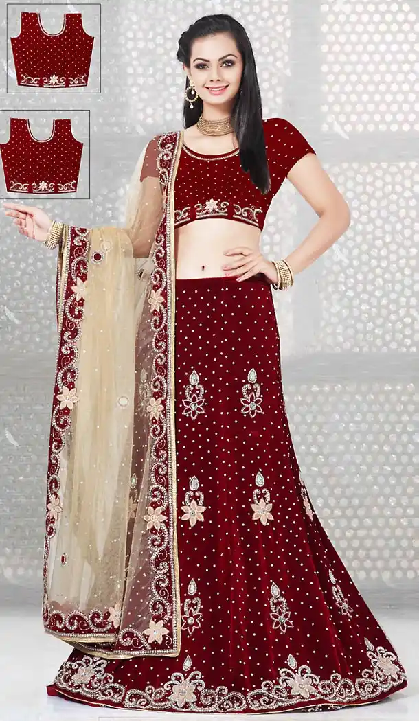 A Line Lehenga Style Wedding Lehenga Choli in Maroon Color Velvet | FH515578415