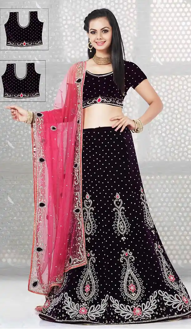 A Line Lehenga Style Wedding Lehenga Choli in Purple Color Velvet | FH515578416