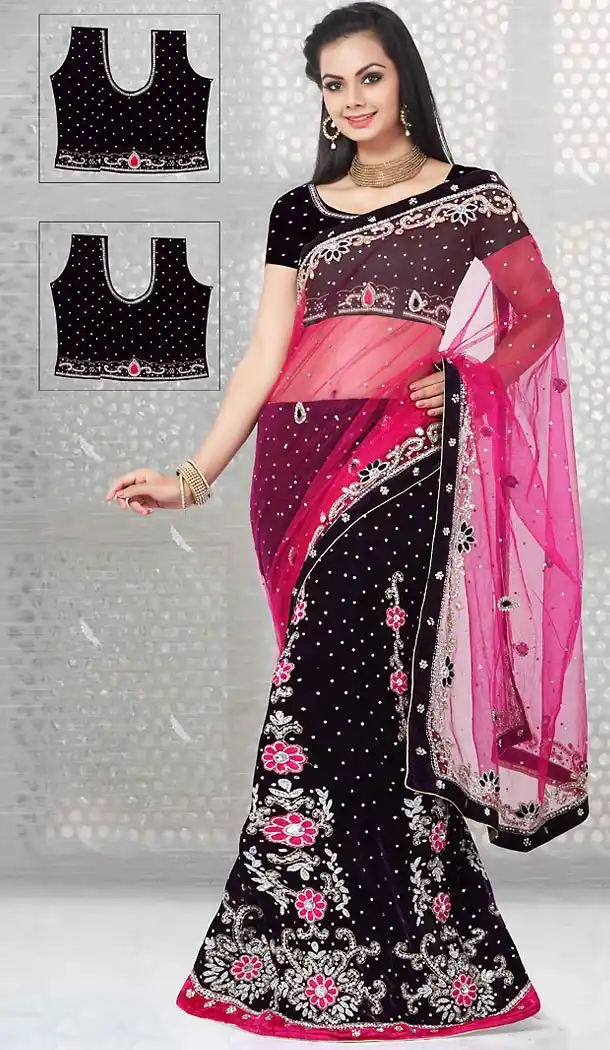 Lehenga Style Wedding Lehenga Saree in Purple Color Net Velvet | FH515578421