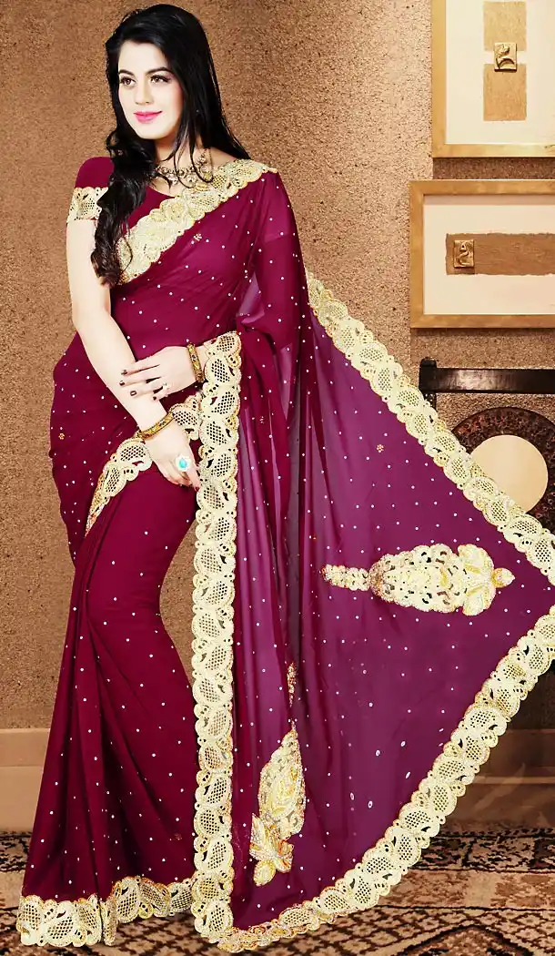 Designer Style Wedding Saree in Magenta Color Georgette | FH515678437