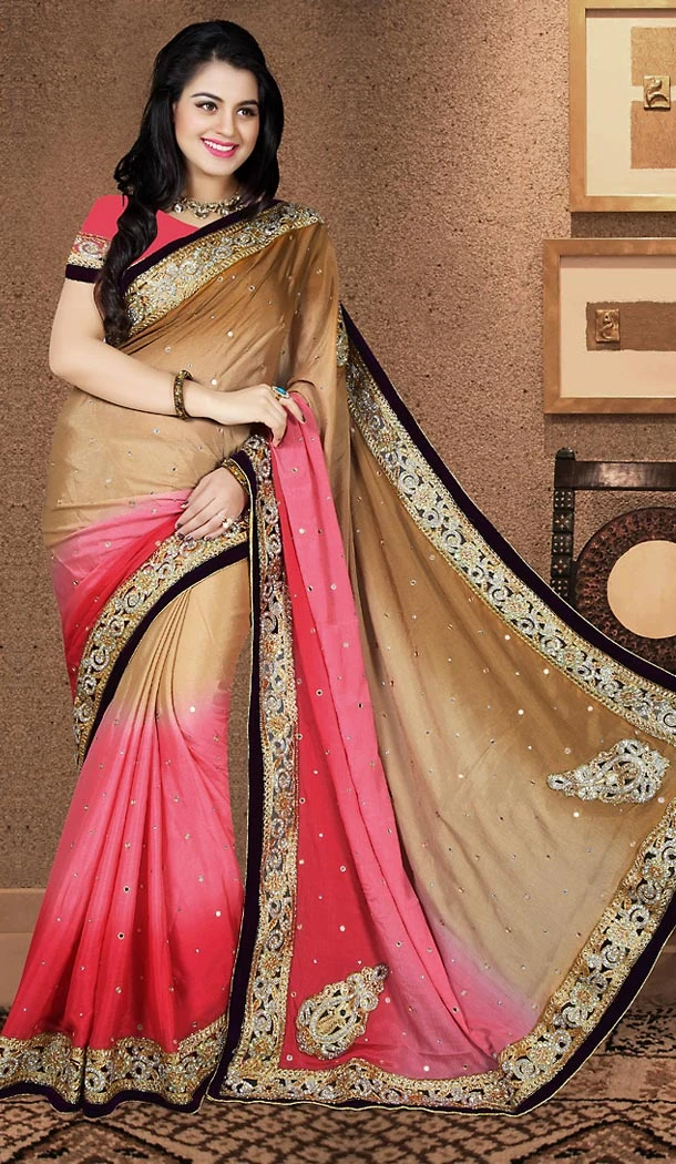 Designer Style Wedding Saree in Tan Brown Color Chiffon Satin | FH515678439