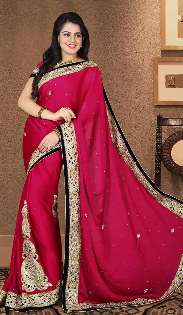 Designer Style Wedding Saree in Deep Pink Color Chiffon Satin | FH515678440