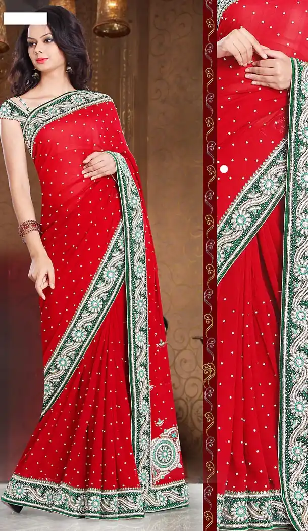 Designer Style Wedding Bridel Saree in Red Color Georgette | FH515778459