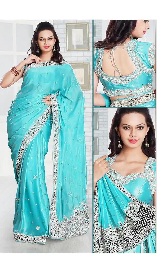 Designer Style Wedding Bridel Saree in Turquoise Color Shimmer | FH515778461