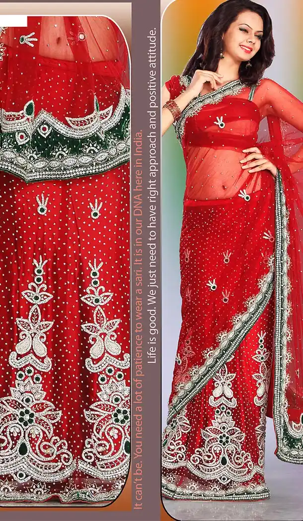 Designer Style Wedding Bridel Saree in Deep Scarlet Color Net | FH515778463