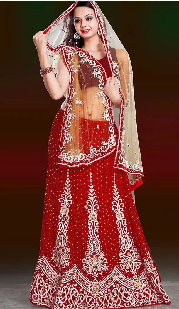 A Line Style Bridal Wedding Lehenga Choli in Velvet Red Color | FH515778465