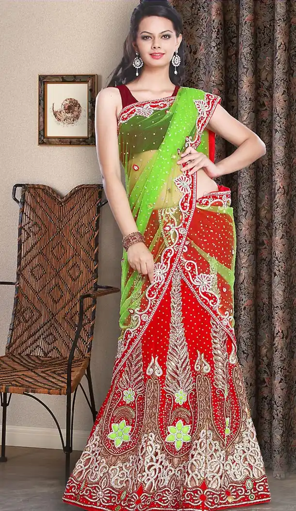 A Line Style Bridal Wedding Lehenga Choli in Velvet Red Color | FH515778468