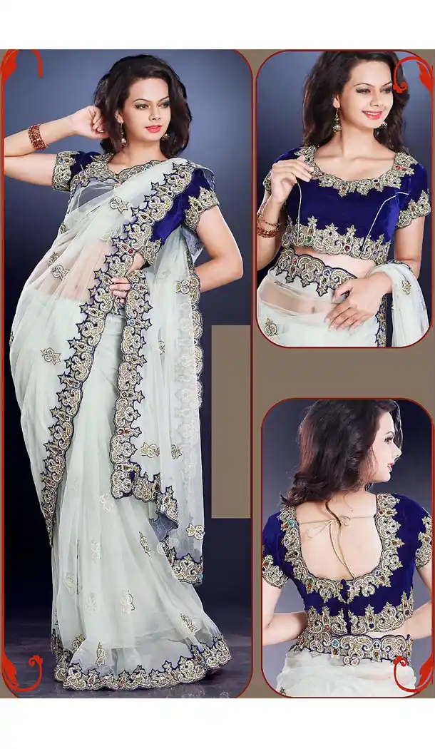 Designer Style Wedding Bridel Saree in Off White Color Net | FH515778470