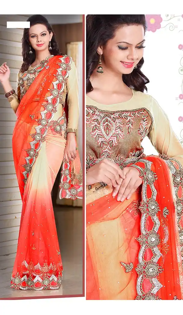 Designer Style Wedding Bridel Saree in Orange Color Net | FH515778471