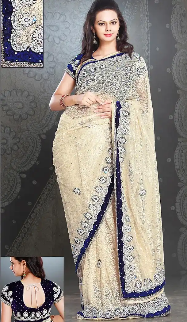 Designer Style Wedding Bridel Saree in Beige Color Net | FH515778474