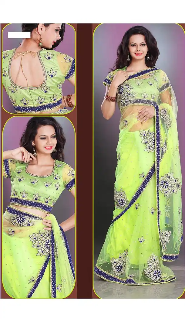 Designer Style Wedding Bridel Saree in Parrot Green Color Net | FH515778478