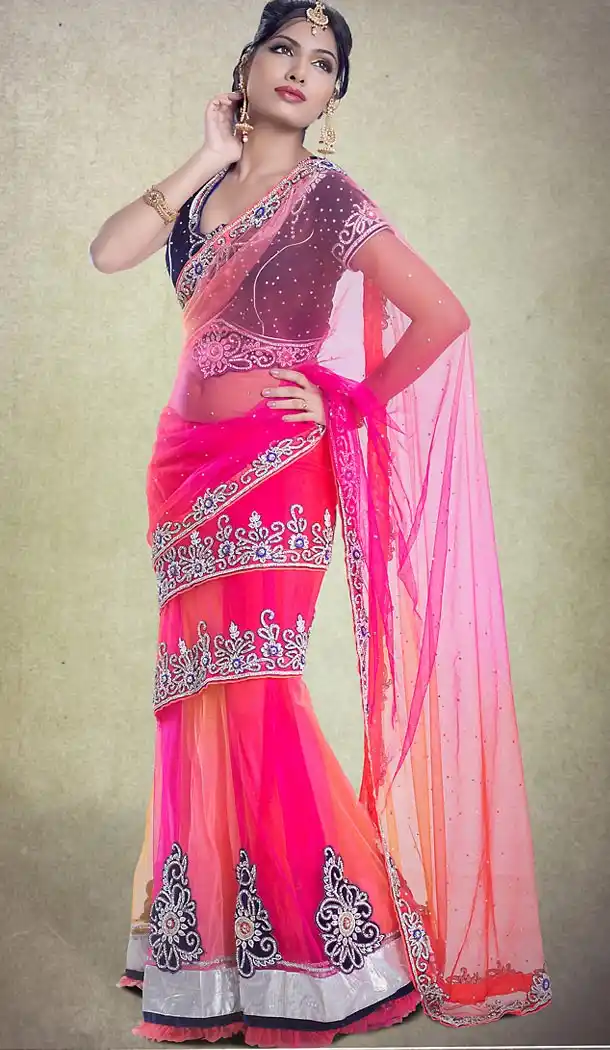 Designer Style Bridel Wedding Saree in Net Deep Pink Color | FH515878443