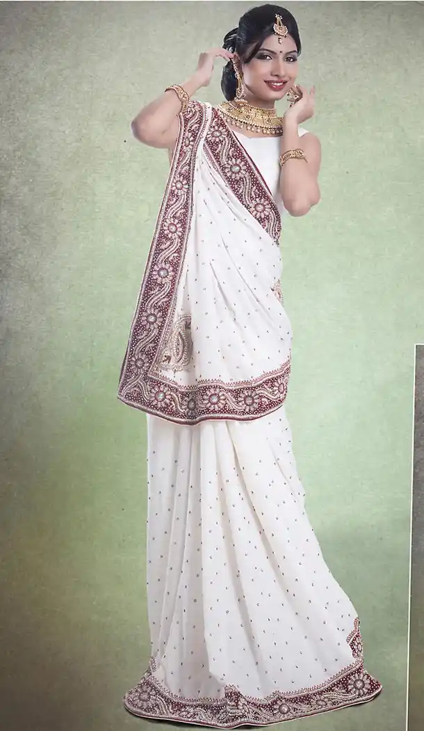 Designer Style Bridel Wedding Saree in Jacquard Off White Color | FH515878444