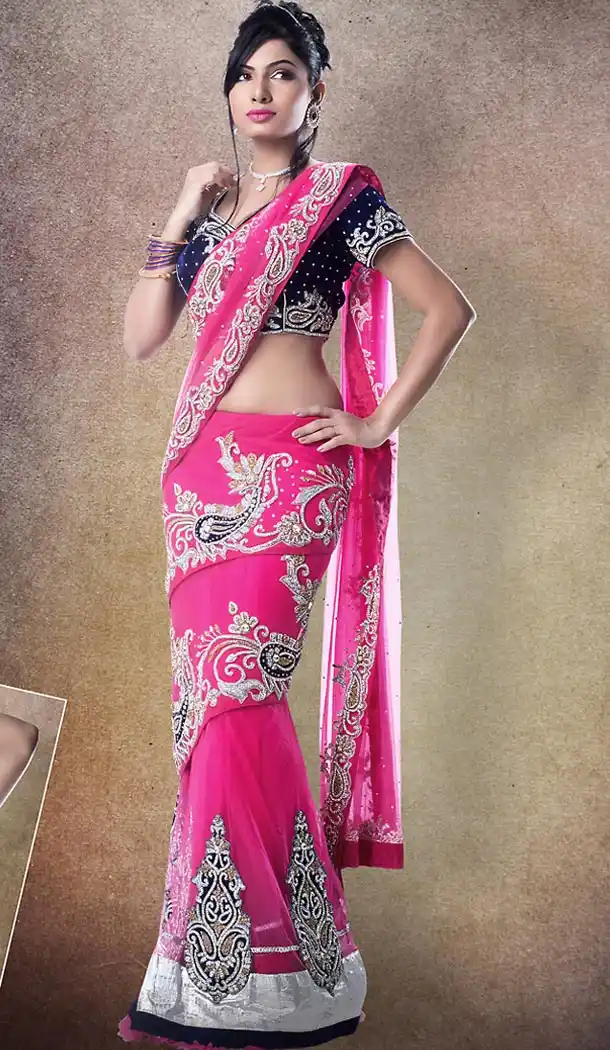 Designer Style Bridel Wedding Saree in Net Pink Color | FH515878446