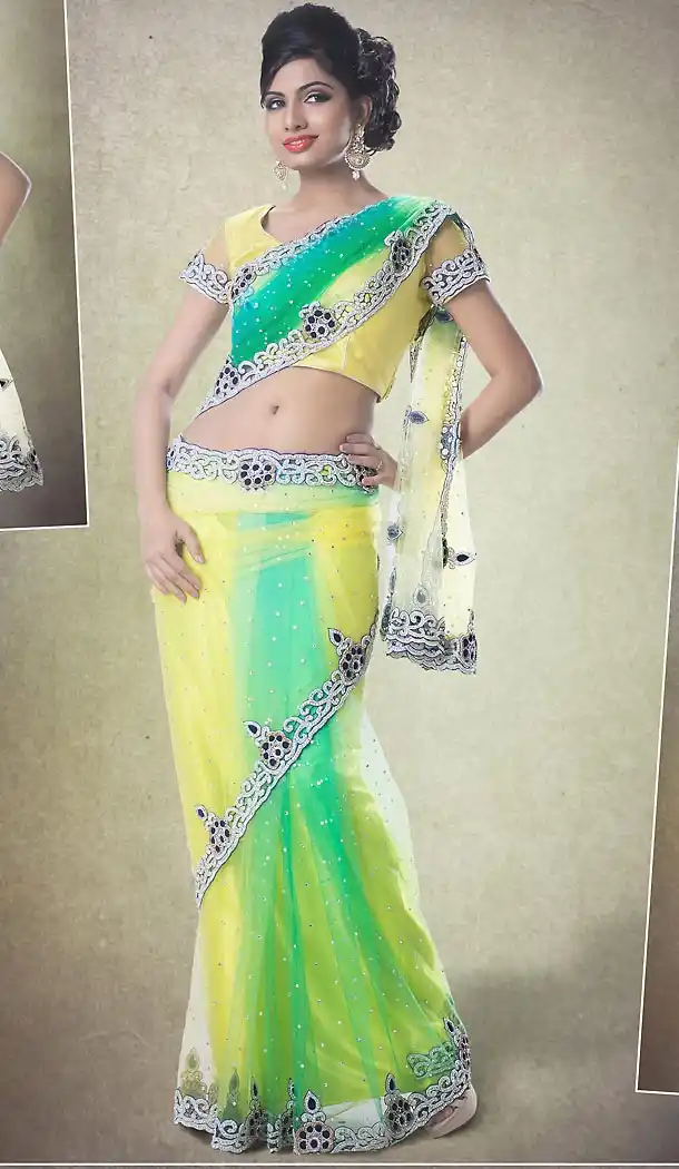 Designer Style Bridel Wedding Saree in Net Yellow Color | FH515878449