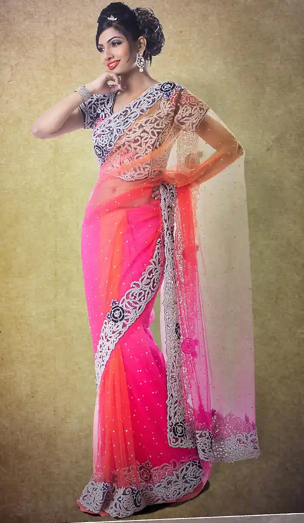 Designer Style Bridel Wedding Saree in Net Pink Color | FH515878451