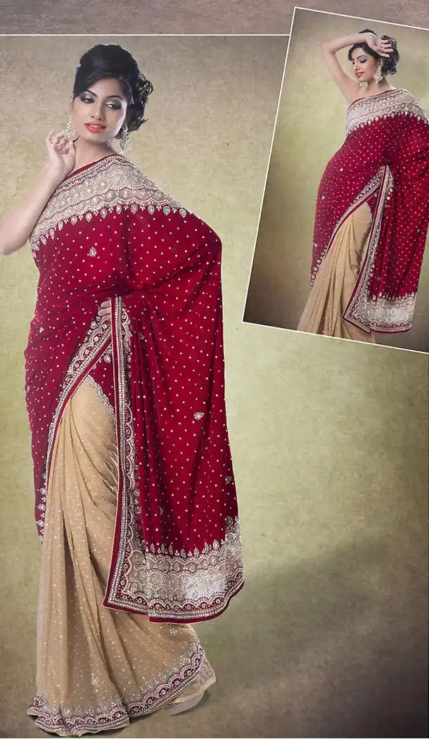Designer Style Bridel Wedding Saree in Chiffon Shimmer Crimson Color | FH515878454