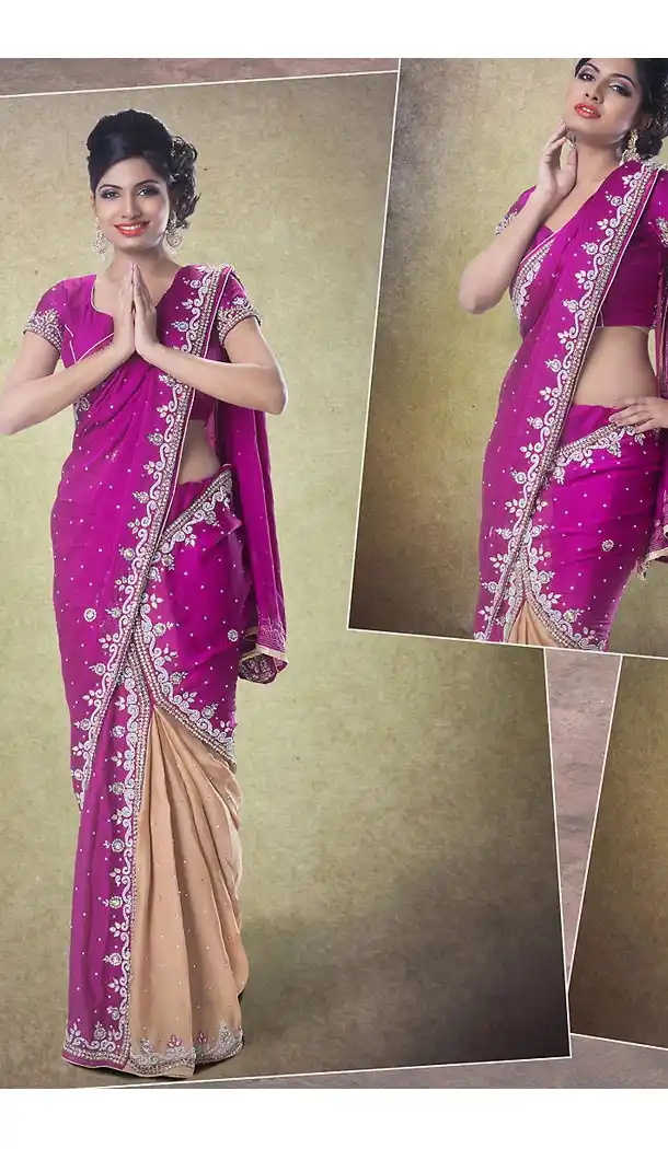 Designer Style Bridel Wedding Saree in Chiffon Satin Fuchsia Color | FH515878455