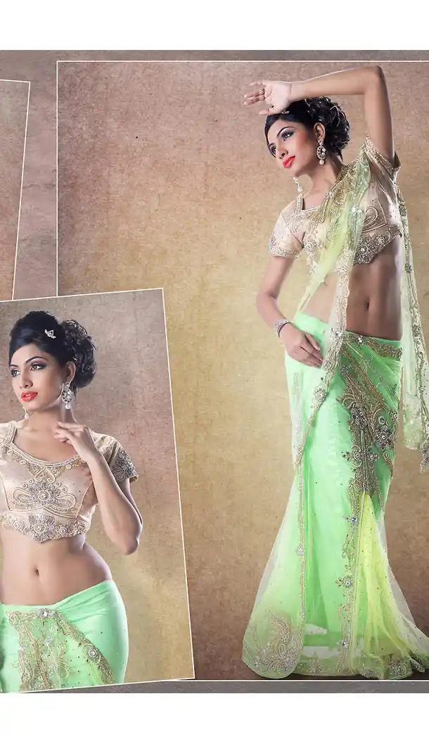 Designer Style Bridel Wedding Saree in Chiffon Satin Mint Green Color | FH515878456
