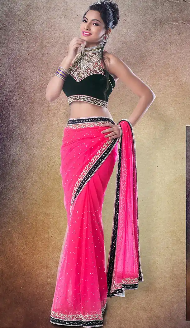 Designer Style Bridel Wedding Saree in Chiffon Satin Deep Pink Color | FH515878457