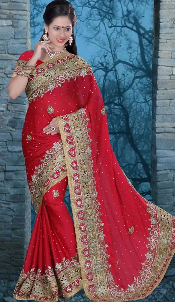 Traditional Style Designer Saree in Chiffon Satin Red Color | FH516078485