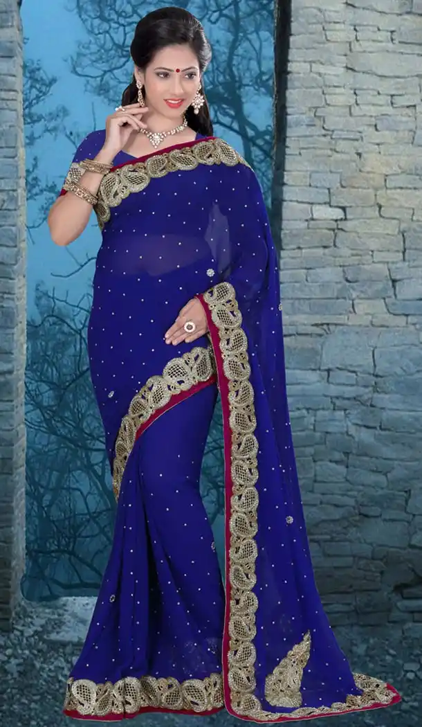 Traditional Style Designer Saree in Georgette Deep Blue Color | FH516078487