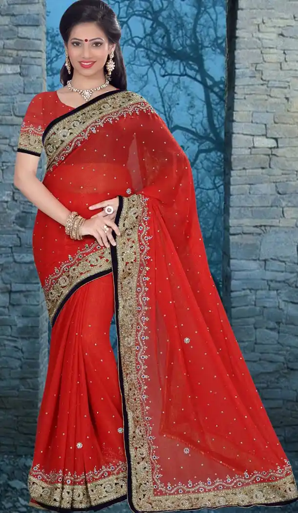 Traditional Style Designer Saree in Chiffon Shimmer Red Color | FH516078492
