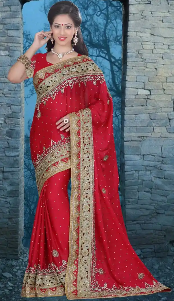 Traditional Style Designer Saree in Chiffon Satin Crimson Color | FH516078493