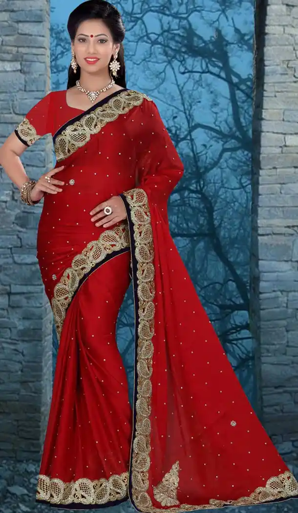 Traditional Style Designer Saree in Chiffon Satin Red Color | FH516078494