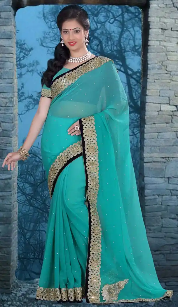 Traditional Style Designer Saree in Chiffon Greenish Blue Color | FH516078496