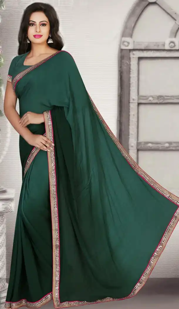 Chinon Bridel Wear Wedding Saree Blouse in Bottle Green Color | FH516378512