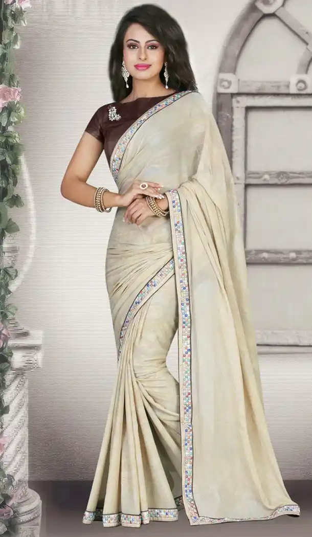 Georgette Bridel Wear Wedding Saree Blouse in Beige Color | FH516378513