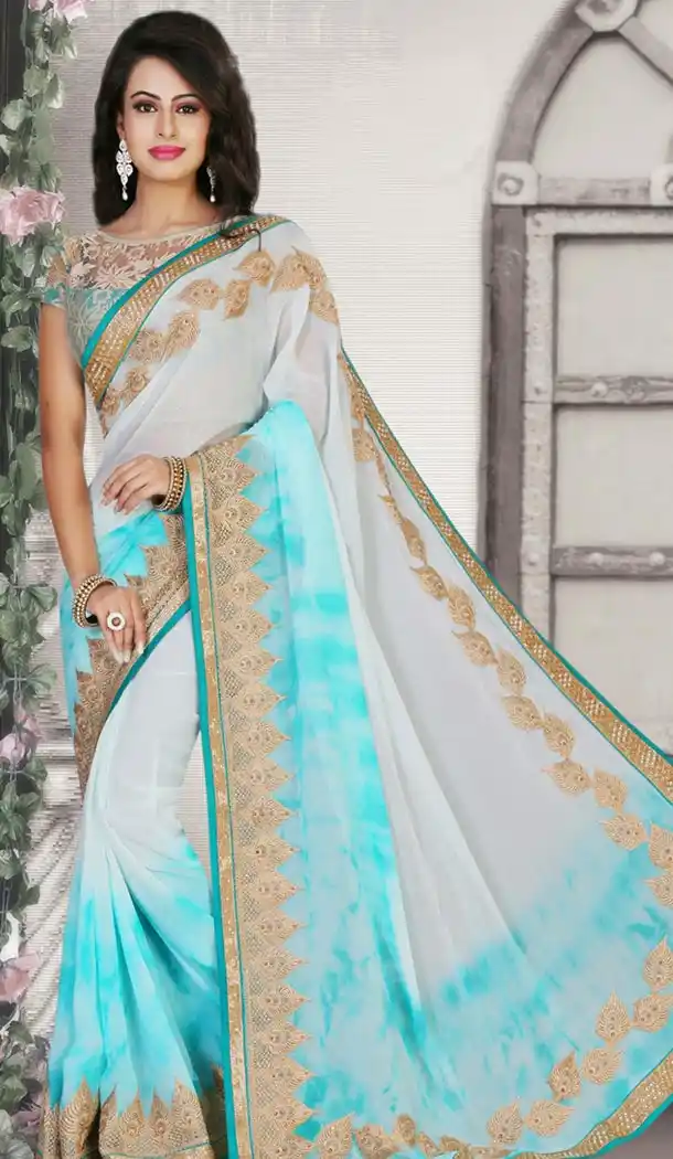 Georgette Bridel Wear Wedding Saree Blouse in White Color | FH516378519