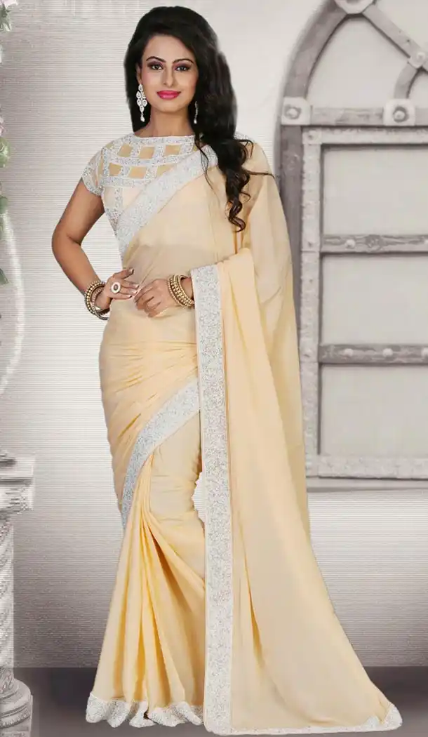 Georgette Bridel Wear Wedding Saree Blouse in Dark Cream Color | FH516378520