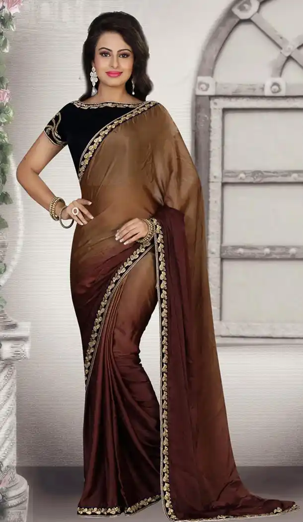 Chinon Bridel Wear Wedding Saree Blouse in Brown Color | FH516378521