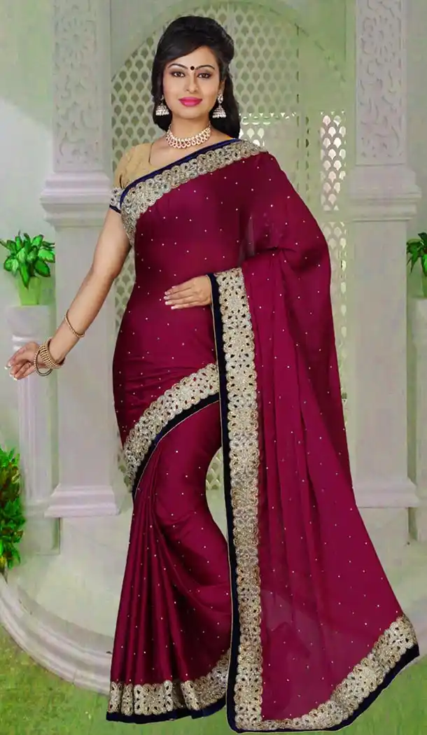 Party Wear Style Saree in Chiffon Satin Magenta Color | FH516478523