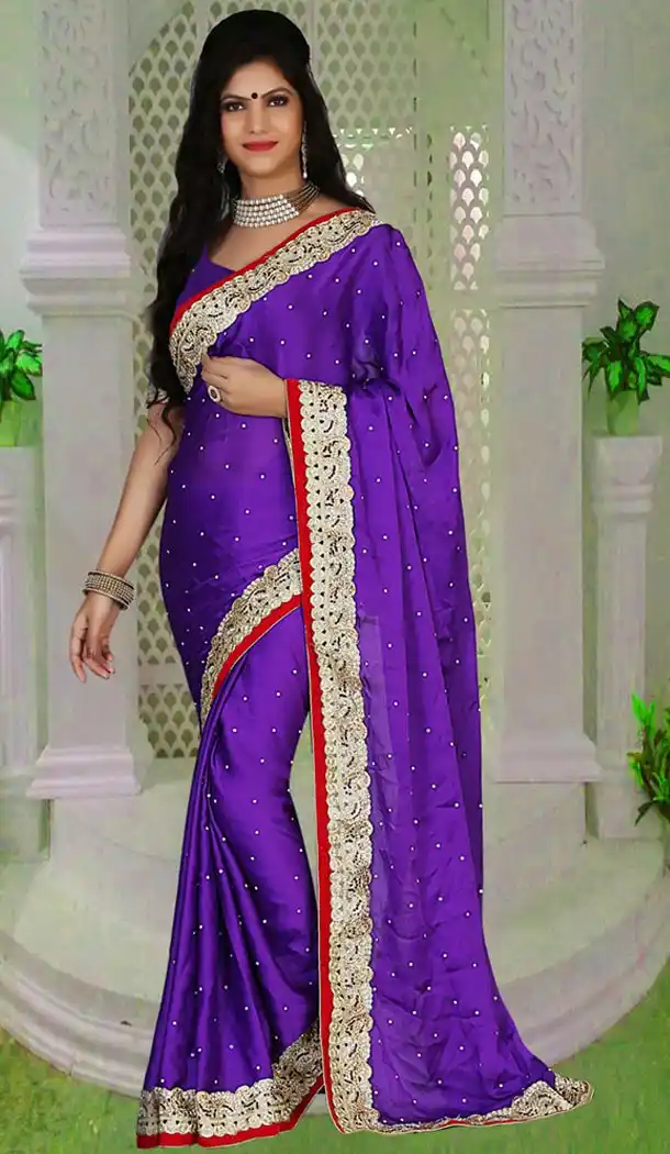 Party Wear Style Saree in Chiffon Satin Purple Color | FH516478528