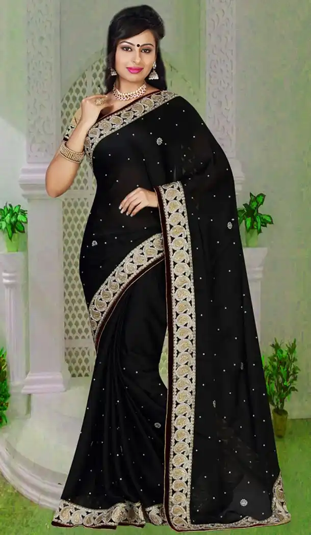 Party Wear Style Saree in Chiffon Satin Black Color | FH516478530