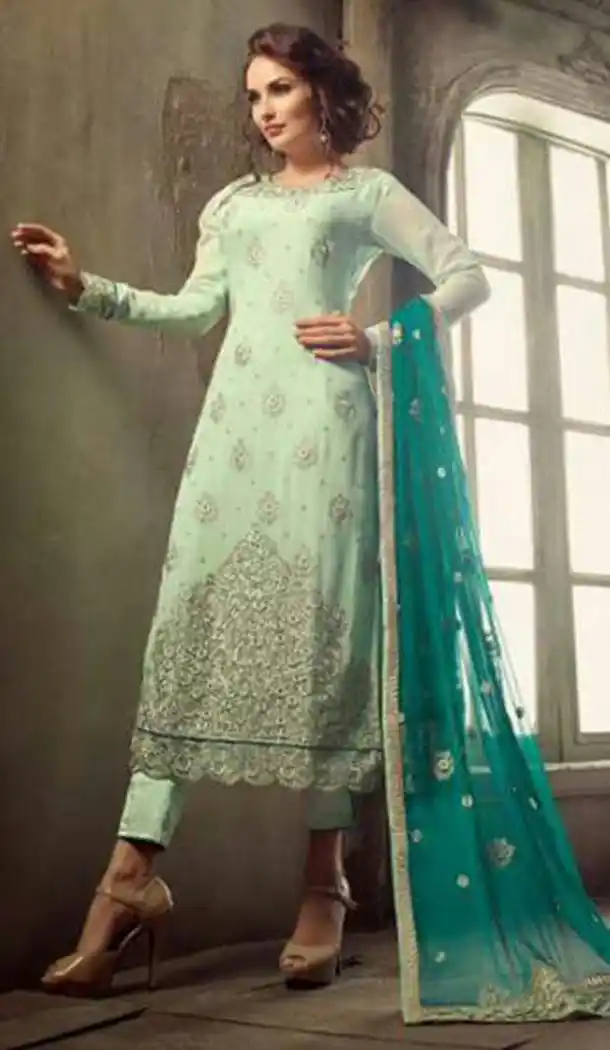 Georgette Fabric Party Salwar Suit in Salmon Color | FH516778553