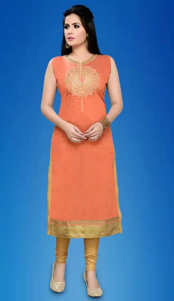 Art Silk Fabric Straight Style Readymade Kurtis in Orange Color | FH517978711