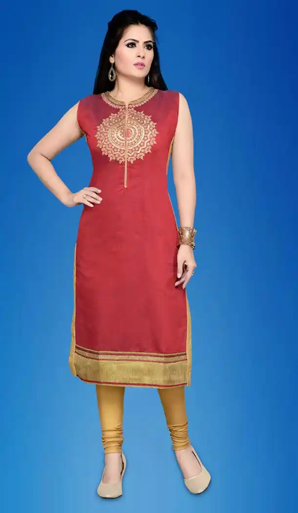 Art Silk Fabric Straight Style Readymade Kurtis in Maroon Color | FH517978713