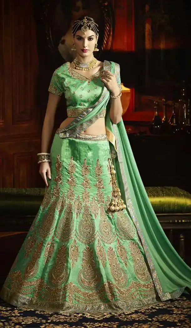 Circular Style Silk Fabric Designer Lehenga Choli in Mint Green | FH518278757