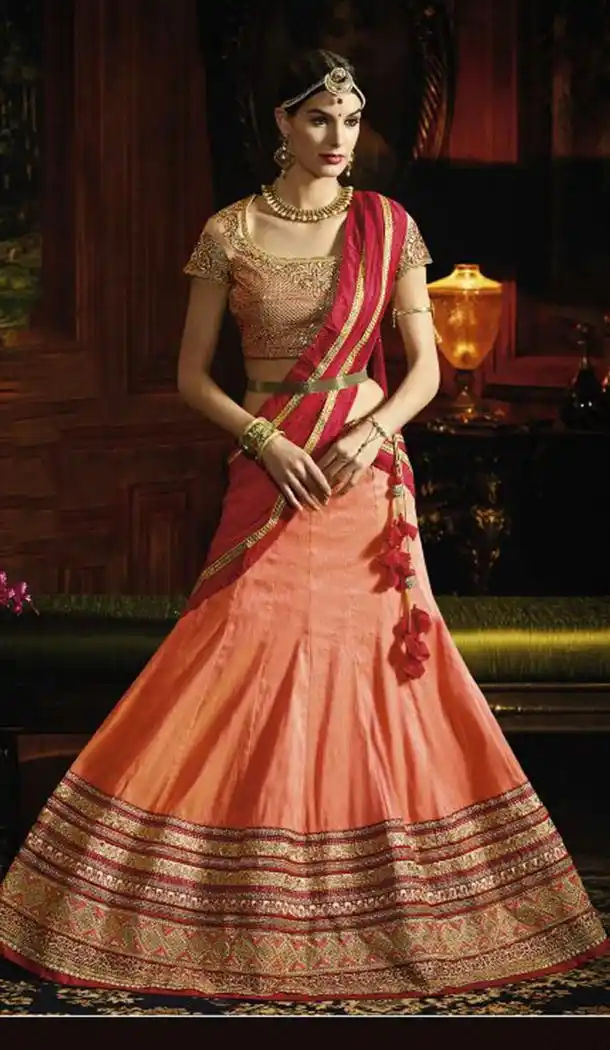 Circular Style Silk Fabric Designer Lehenga Choli in Orange | FH518278760