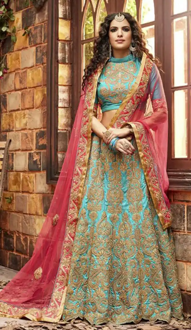 Circular Style Silk Designer Lehenga Choli in Sky Blue Color | FH518378761