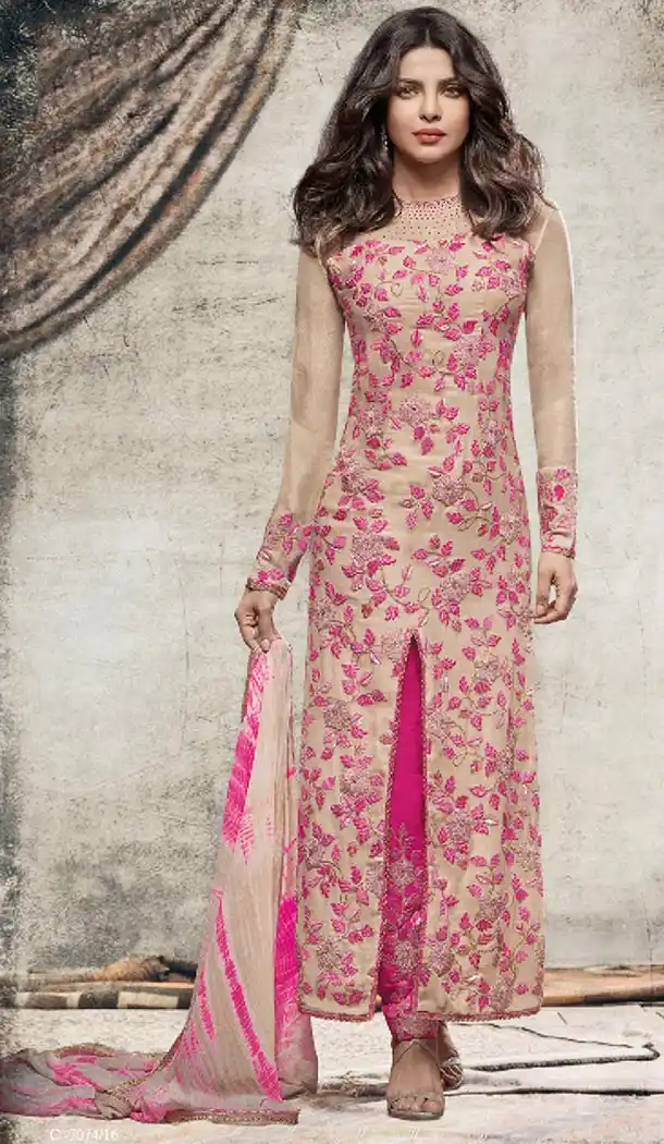 Bollywood Celebrity Priyanka Chopra Salwar Kameez in Dove Color | FH518478769