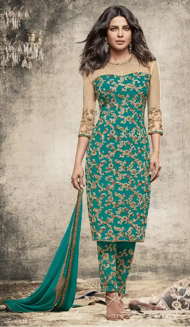 Bollywood Celebrity Priyanka Chopra Salwar Kameez in Emerald Color | FH518478771