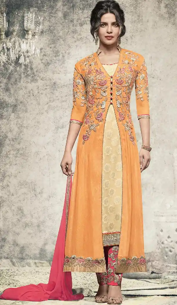 Bollywood Celebrity Priyanka Chopra Salwar Kameez in Orange Color | FH518478772